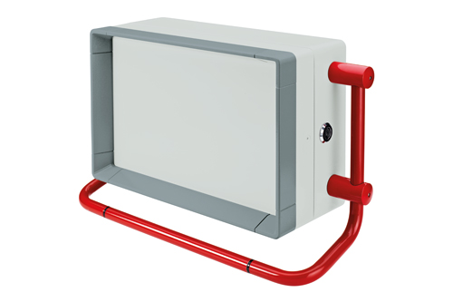 Enclosure handle system in RAL 3020, traffic red